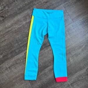lululemon athletica Turquoise Leggings with Yellow Stripe and Red Hem